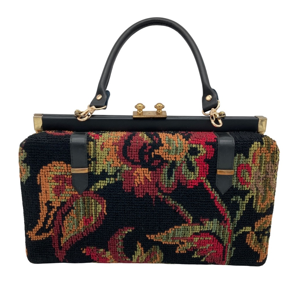 Beautiful Vintage Dark Floral Tapestry Doctor Bag